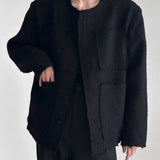 AIDASE  -  Mens Solid Color High-End Jacket Autumn And Winter New Style Raw Edge Design Collarless Loose Top Korean Style Trendy Jacket aidase-shop