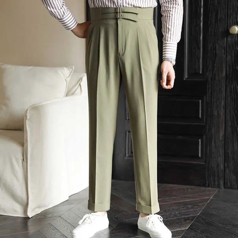 Aidase Quality Metal Button Trousers Pant For Man Office Trouser Men Business Casual Pant British Social Club Outfits Pantalones Hombre aidase-shop