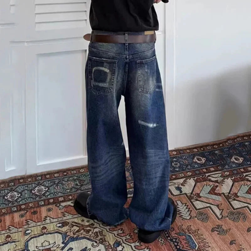 AIDASE  -  Vintage Men's Jeans Loose Ink Splash Wide-Leg Design Stylish Straight-Leg Denim Pants 2025 Autumn New Clothing 21E7640 aidase-shop