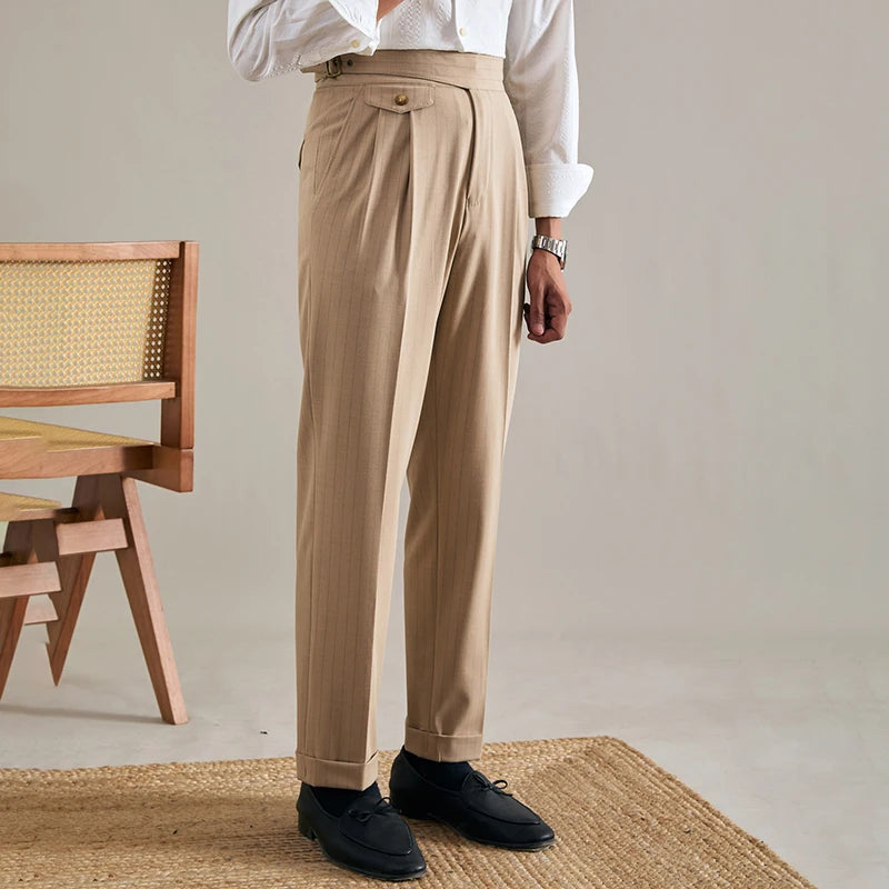 Aidase 3 Colors British Stripe Trousers Pant For Man Social Outfits Pantalones Hombre 2024 Office Trouser Men Business Casual Pant aidase-shop