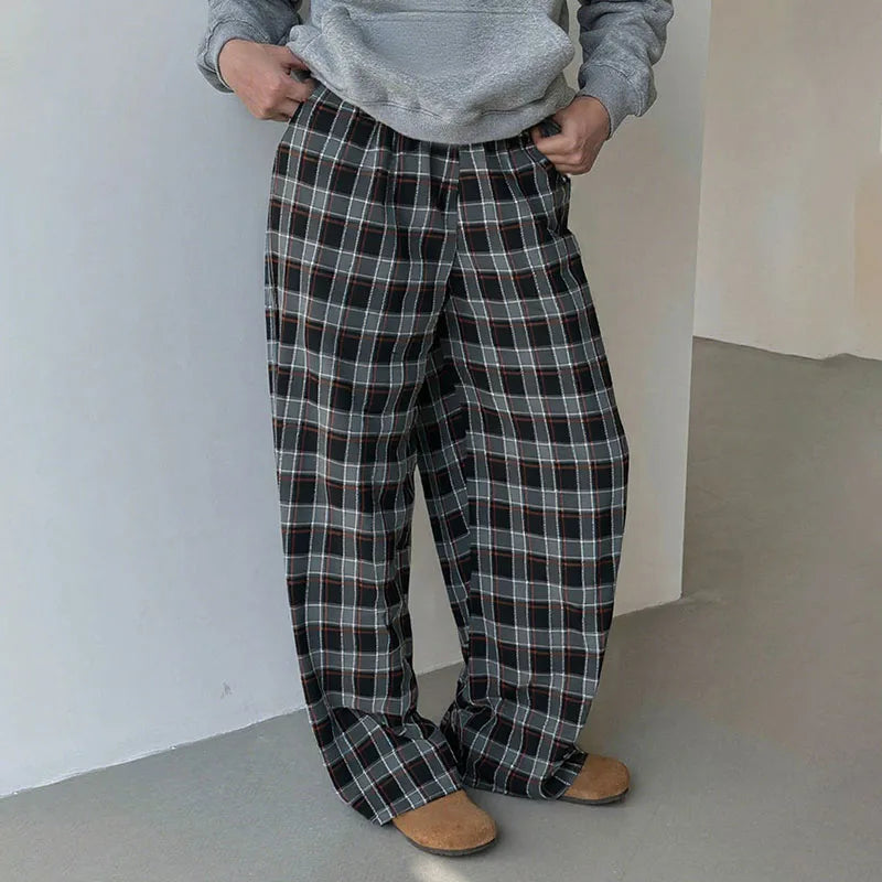 AIDASE  -  Men Plaid Pants Elastic Waist Joggers Loose Casual Trousers Men Streetwear 2025 Korean Style Fashion Male Wide Leg Pants aidase-shop