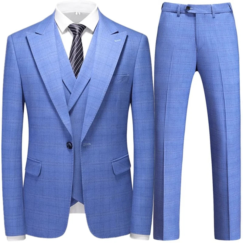 Aidase Fashion New Men Leisure Boutique Business Plaid Striped Suit Vest Pants 3 Pcs Set Casual Dress Blazers Jacket Coat Trosers aidase-shop