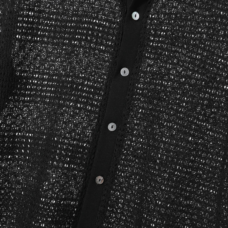 AIDASE  -  Men Shirt Hollow Out See Through Lapel Short Sleeve Men Clothing Summer Streetwear 2025 Fashion Casual Male Shirts S-5XL aidase-shop