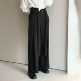 AIDASE  -  Summer New Men's Solid Color Ribbon Suit Trousers American Fashion Trend High Street Loose Casual Breathable Men's Bottoms aidase-shop