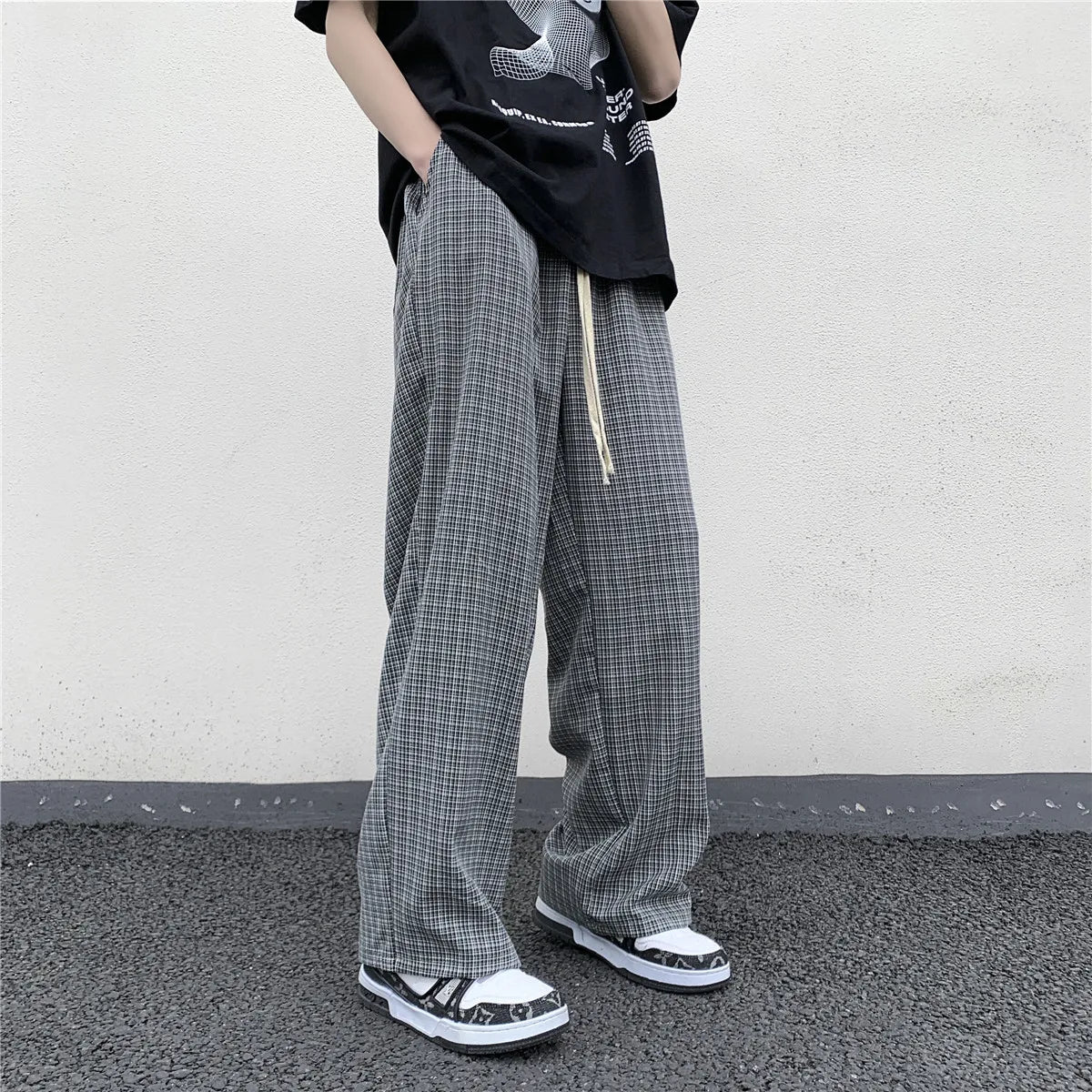 Aidase Summer/Autumn Plaid Pants Men Loose Casual Straight Trousers for Male/Female Harajuku Hip-hop Streetwear Wide-leg Mopping Pants aidase-shop
