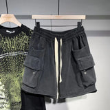 Aidase Fashionable Shorts Three-dimensional Large Pocket Workwear Shorts Unisex Oversized American Retro Loose Cropped Pants