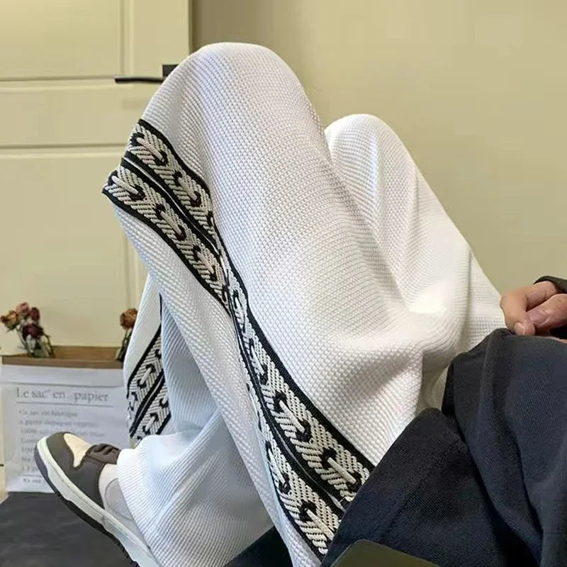 Aidase Male Sweat Pants Black Wide Leg Sweatpants For Men Straight Trousers Hip-hop Summer Fashion Tracksuit Bottoms Slacks Elastic aidase-shop