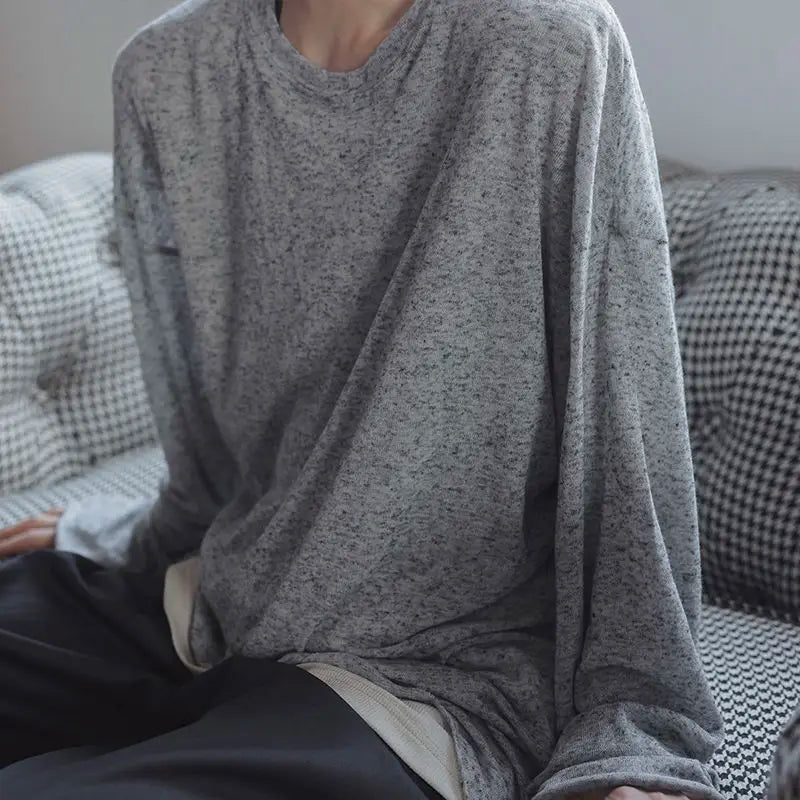 AIDASE  -  ropa hombre Men's Casual Long Sleeve T Shirt O-neck Solid Color Breathable Men Streetwear Soft Clothing Fashion Male Shirts Tops aidase-shop