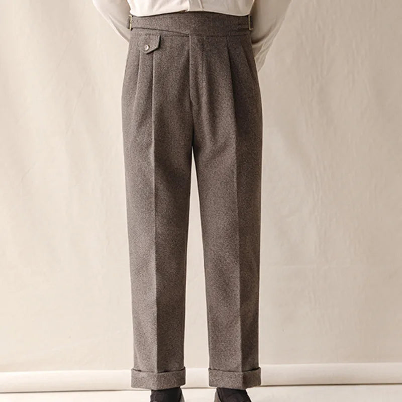 British High Waist Pants Office-trousers Autumn Winter Men's Warm Retro Straight Trouser Male Casual  Dress Pant Trousers aidase-shop