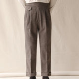 British High Waist Pants Office-trousers Autumn Winter Men's Warm Retro Straight Trouser Male Casual  Dress Pant Trousers aidase-shop