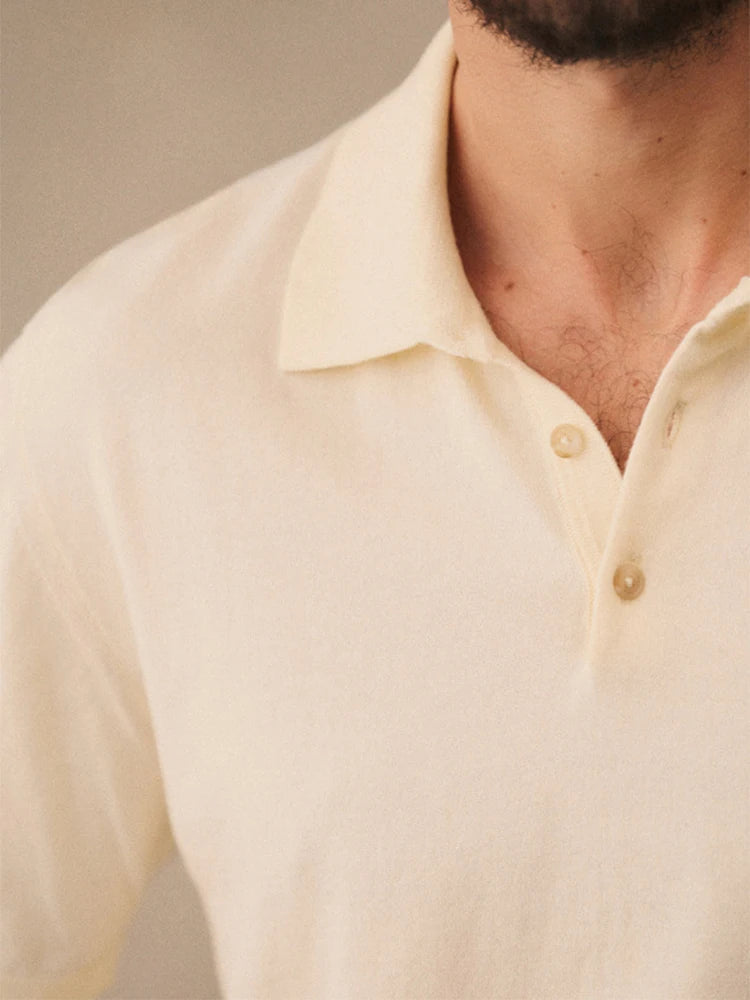 AIDASE  -  Summer Fashion Solid Color Polo Neck Tops Knitting Mens Short Sleeve Button-up Polos Spring Casual Men's Slim Fit Polo Shirts aidase-shop