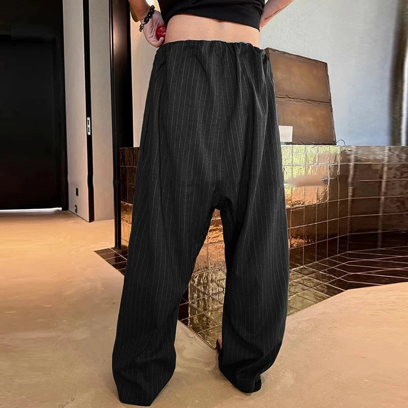 AIDASE  -  Men Striped Pants Lace Up Joggers Loose Casual Straight Trousers Men Streetwear 2025 Fashion Leisure Male Long Pants aidase-shop