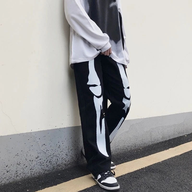 Aidase Trousers With Print White Jeans For Men Skeleton Straight Male Cowboy Pants Designer Comfortable 2024 Korean Autumn Harajuku aidase-shop