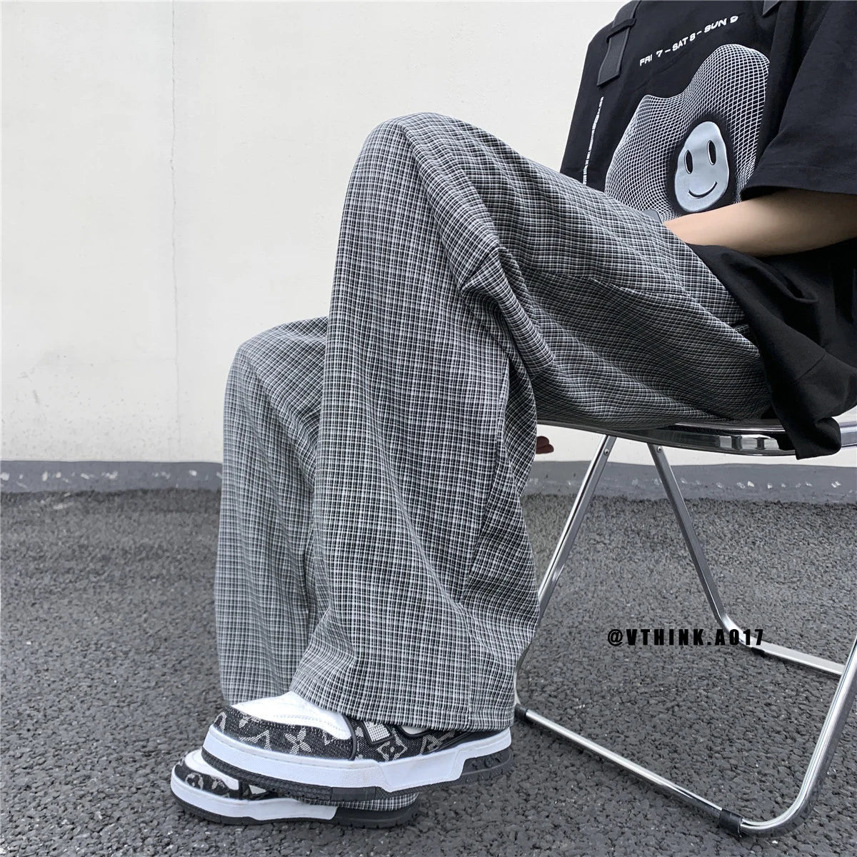 Aidase Summer/Autumn Plaid Pants Men Loose Casual Straight Trousers for Male/Female Harajuku Hip-hop Streetwear Wide-leg Mopping Pants aidase-shop