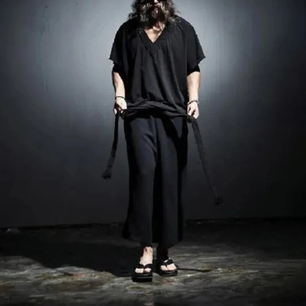 AIDASE  -  Summer New Men's Solid Color Wide-Leg Cropped Trousers Japanese Retro Fashion Trend Street Hip-Hop Casual Loose Men's Bottoms aidase-shop