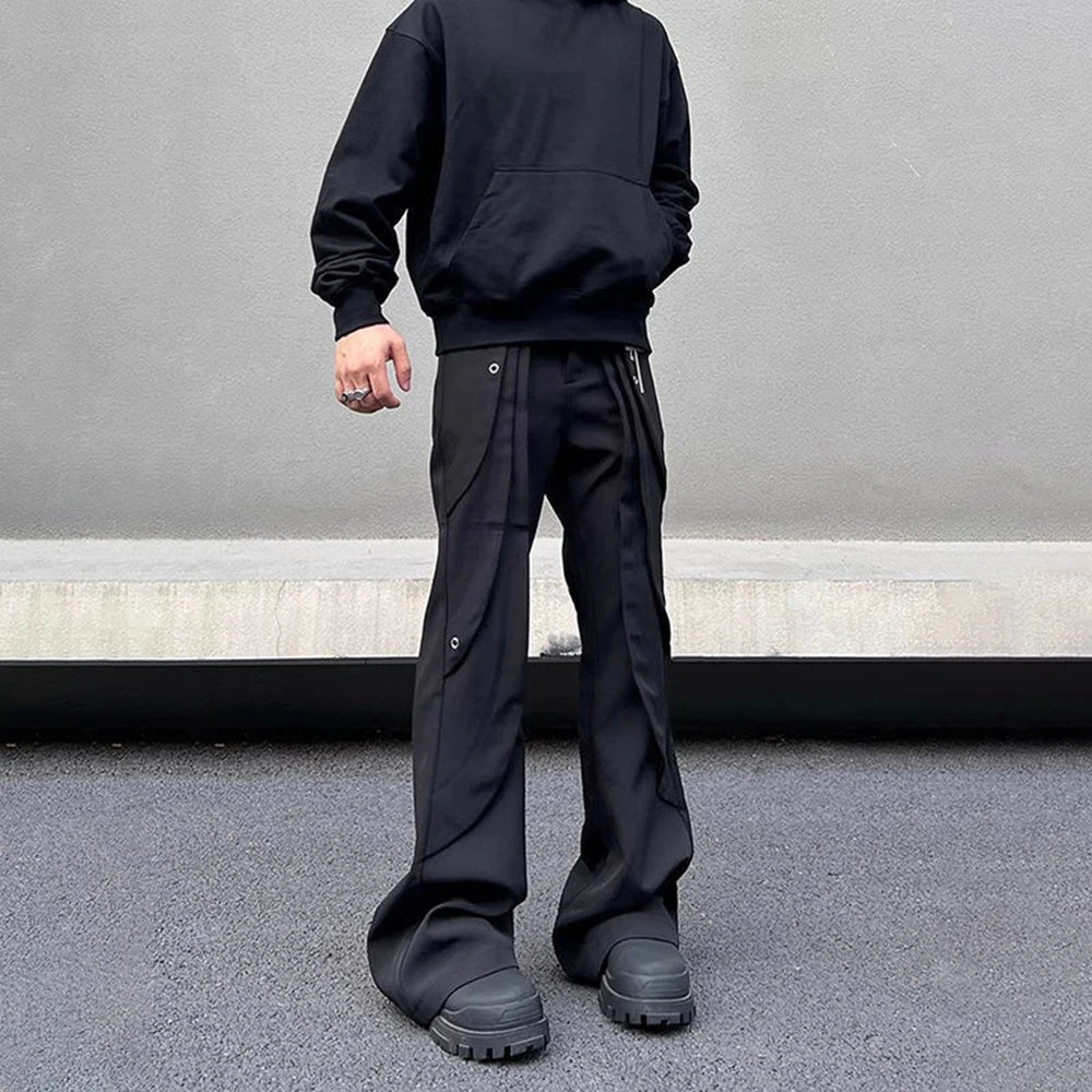 AIDASE  -  American High Street Fashion Flared Pants Men 2025 Spring And Summer New Trend Straight Slim Casual Black Pants Mens Clothing aidase-shop