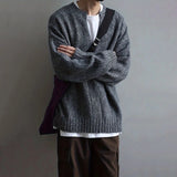 AIDASE  -  American Street Fashion Solid Color V-Neck Sweater Men Autumn And Winter Lazy Style High-End Casual Knitted Sweater Jacket Men aidase-shop