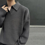 AIDASE  -  Autumn Winter Men's Sweater Korean Style Loose Long Sleeve Lapel Solid Color Male Pullover Fashion Casual Tops 21E7478 aidase-shop