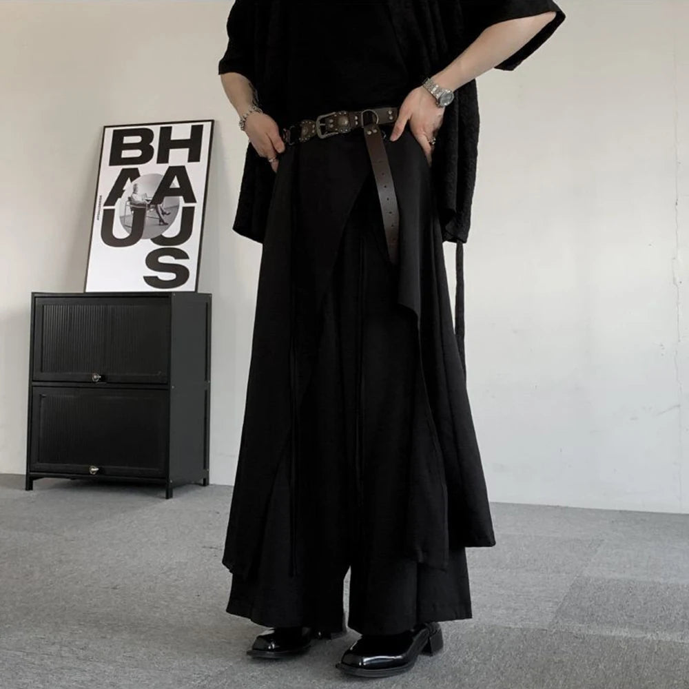 AIDASE  -  Men's Solid Color Irregular Skirt Pants Unisex American Retro Fashion Trend Street Loose Breathable Niche Summer Men's Bottoms aidase-shop
