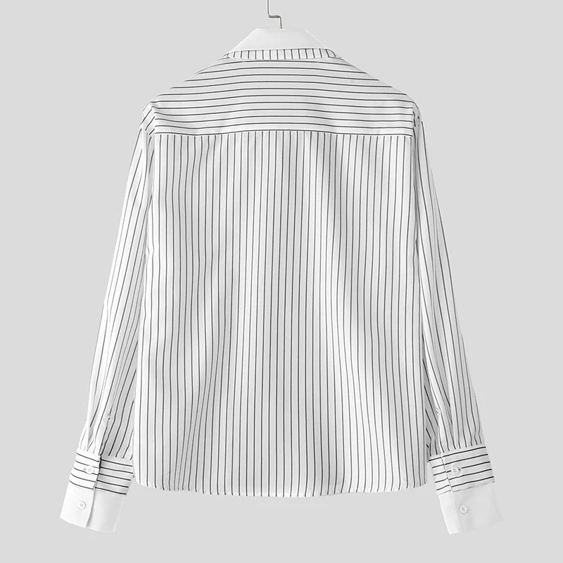 AIDASE  -  Men Shirt Striped Patchwork Lapel Long Sleeve Loose Men Clothing Streetwear 2025 Fashion Casual Male Shirts Korean Style aidase-shop