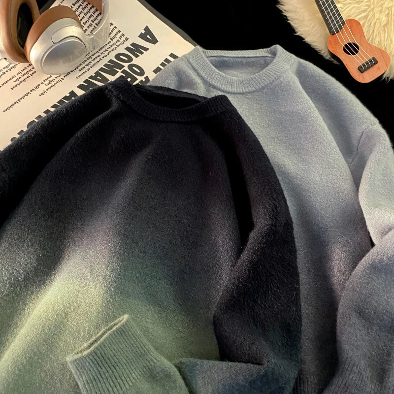 AIDASE  -  New Fashion Male Sweater Round Neck Knitted Gradient Contrast Color Design Long Sleeve Casual Pullovers Menswear 21E7029 aidase-shop