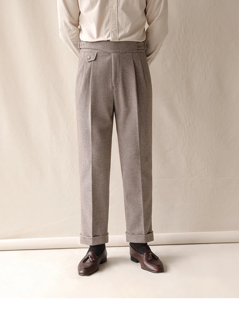 British High Waist Pants Office-trousers Autumn Winter Men's Warm Retro Straight Trouser Male Casual  Dress Pant Trousers aidase-shop