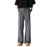 Aidase Men's Korean Streetwear Fashion Vintage Loose Casual Elastic Waist Straight Suit Pants Long Trousers for Men