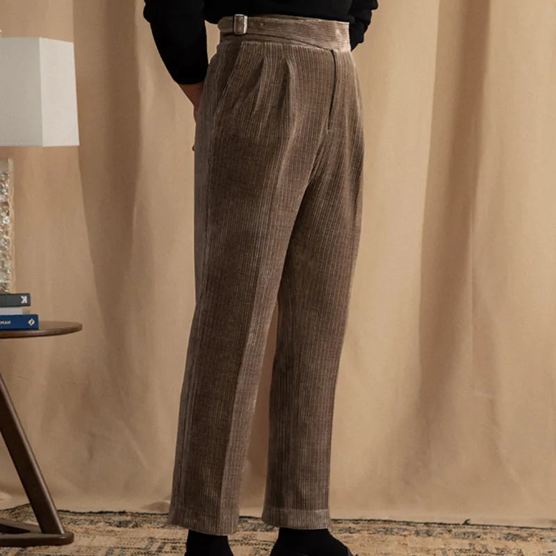Corduroy High Waist Office Warm Casual Pant Italian Busines Pant Top Quality Straight Trouser Pant For Men Pantalon Para Hombres aidase-shop