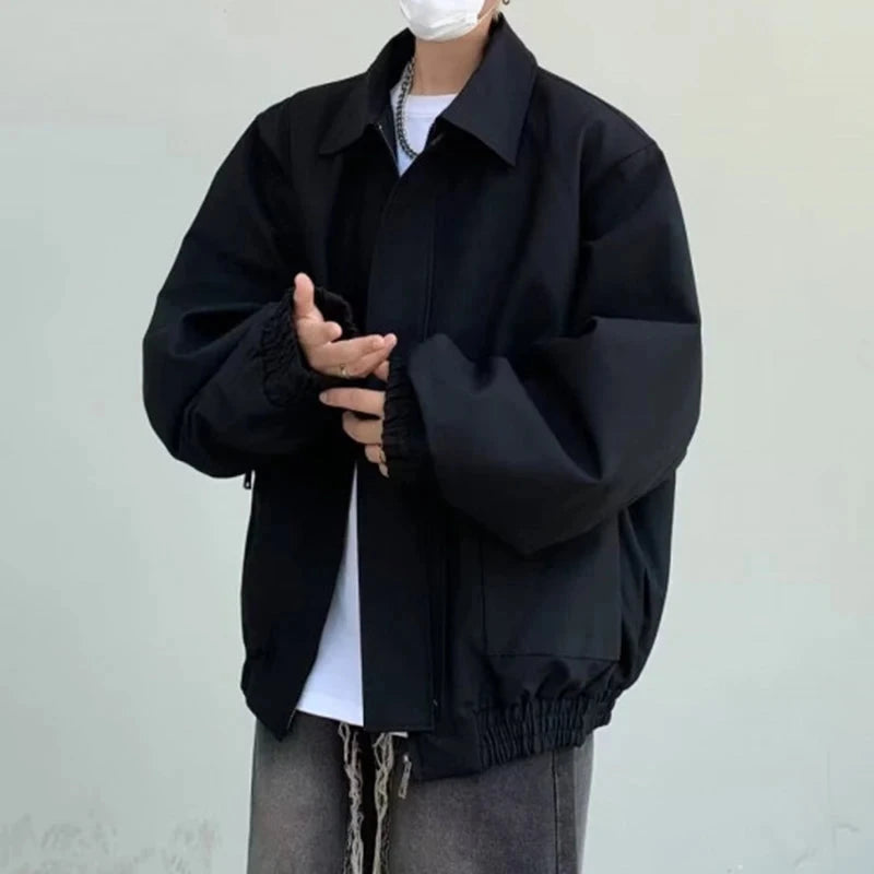 AIDASE  -  Men's Jacket High Street Trendy Korean Style Loose Casual Coats 2025 Autumn New Solid Color Turn-down Collar Tops 21E7691 aidase-shop