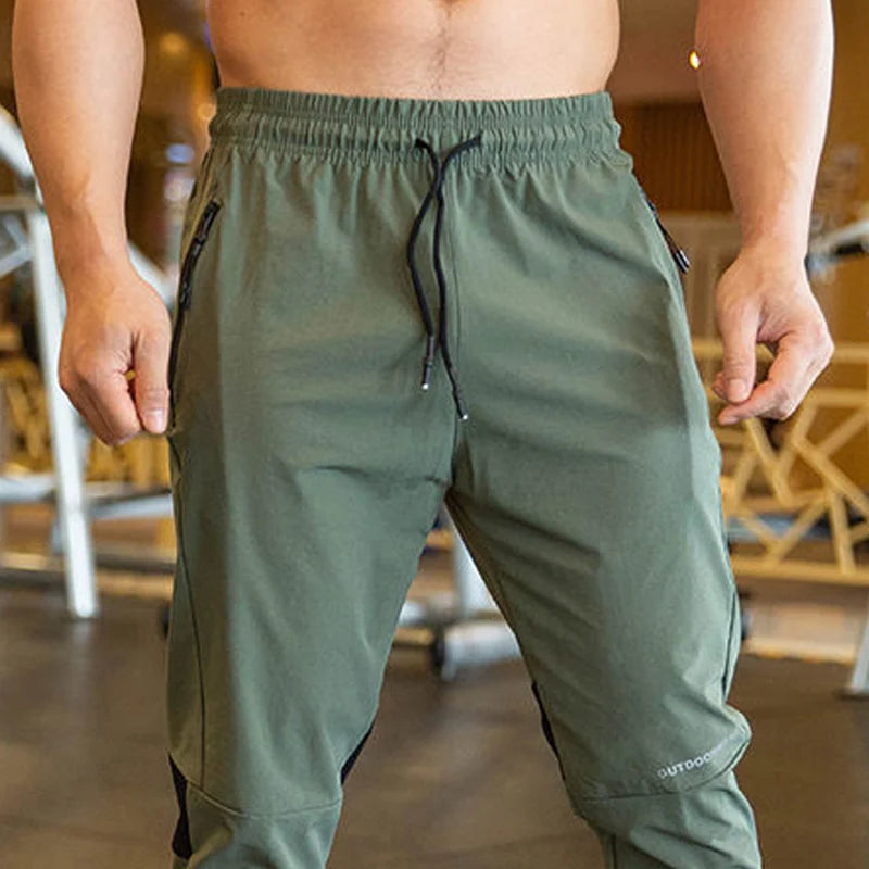 Aidase 2024 Summer Thin Style Ice Silk Fabric Motion Trousers Man Solid Color Elastic Waist Quick Drying Loose Bodybuilding Sweatpants aidase-shop
