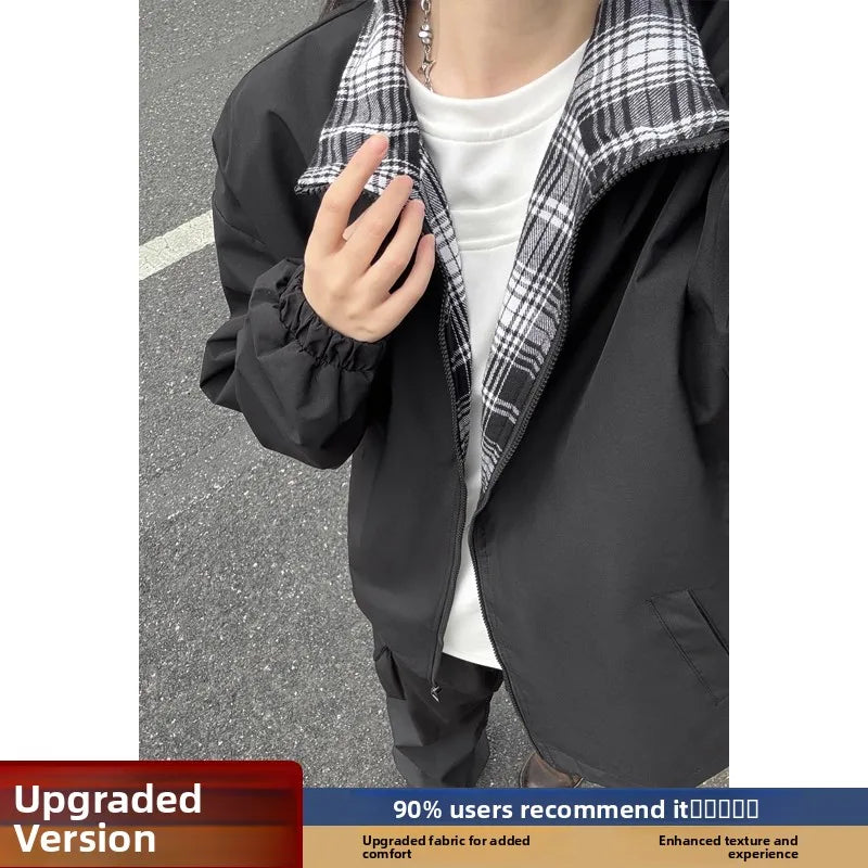 AIDASE  -  Autumn Cleanfit Plaid Interior Workwear Jaet Men's Rigorous Haome Stand Collar Casual Couple's Outerwear aidase-shop