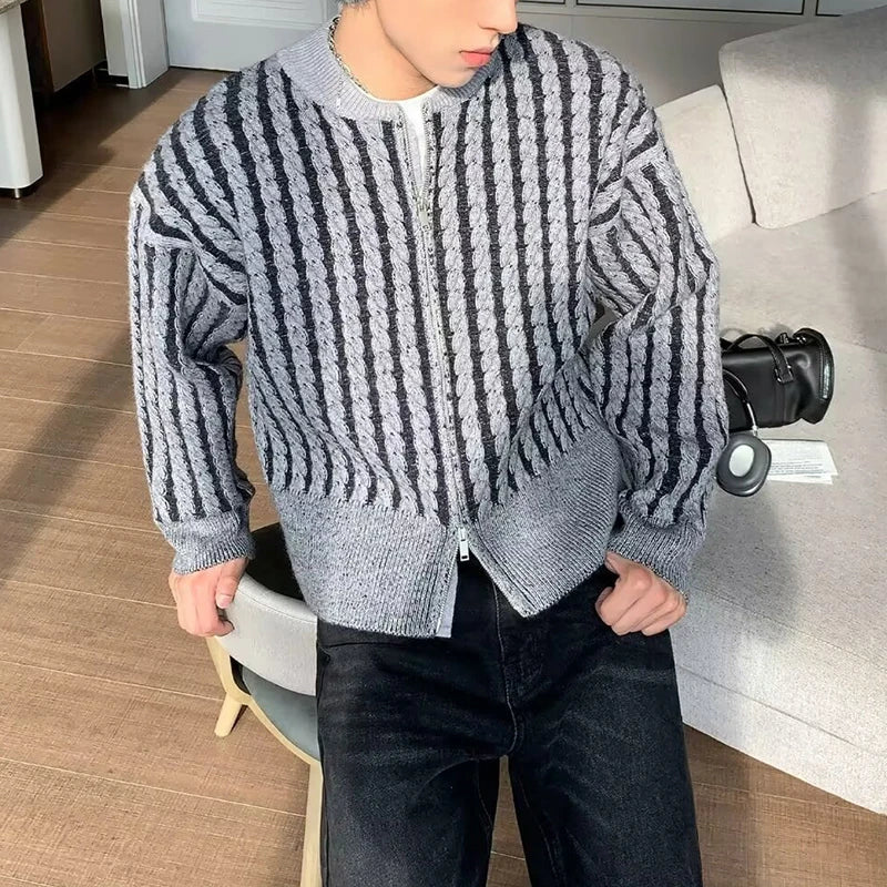 AIDASE  -  New Casual Slim Fit Knit Cardigan Tops Men Fashionable Zipper Sweatercoats Fall Vintage Crochet Knitting Sweater Mens Coats aidase-shop