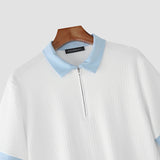 AIDASE  -  Men Shirt Patchwork Lapel Zipper Short Sleeve Summer Male Tops Streetwear Shirts 2025 Fashion Casual Men Clothing S-5XL aidase-shop