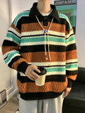 AIDASE  -  Rainbow Stripes  Ne Oversize Knitwear Men Lazy Sle Couple Sweater Autumn Winter New Arrival Casual Loose Fit Long Sve aidase-shop