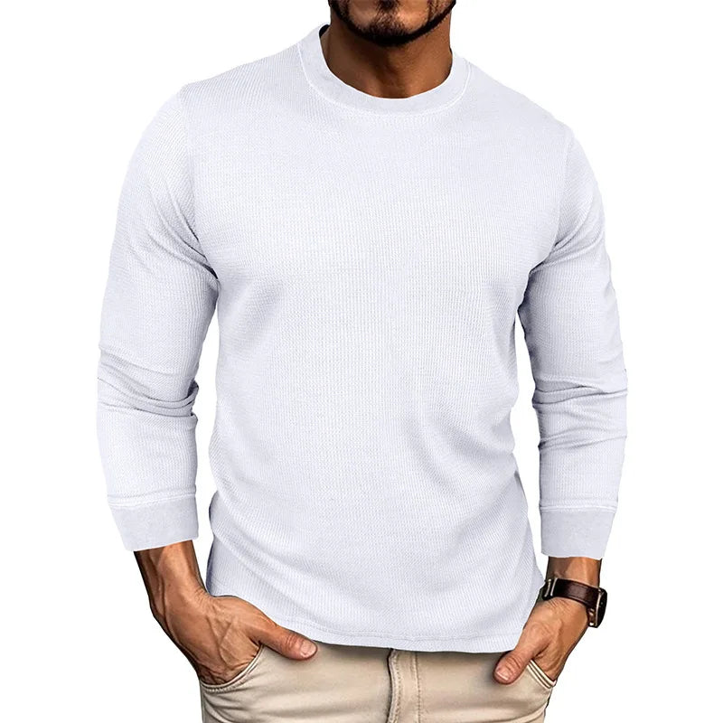 AIDASE  -  Men's Spring and Autumn New Waffle Henley Collar Long Sleeve Casual Sports T Shirt for Men Tracksuit Mans Cloths