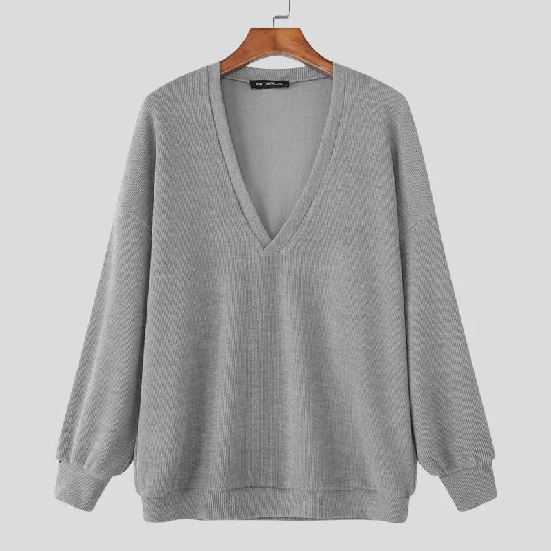 AIDASE  -  Men Sweater Autumn Solid Color Knitted V Neck Long Sleeve Male Pullovers Streetwear 2025 Fashion Casual Men Clothing aidase-shop