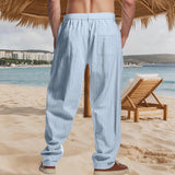 AIDASE  -  Vintage Loose Straight Linen Pants Men Daily Casual Linen Breathable Trousers 2025 Spring Summer Stylish Mens Striped Trousers aidase-shop