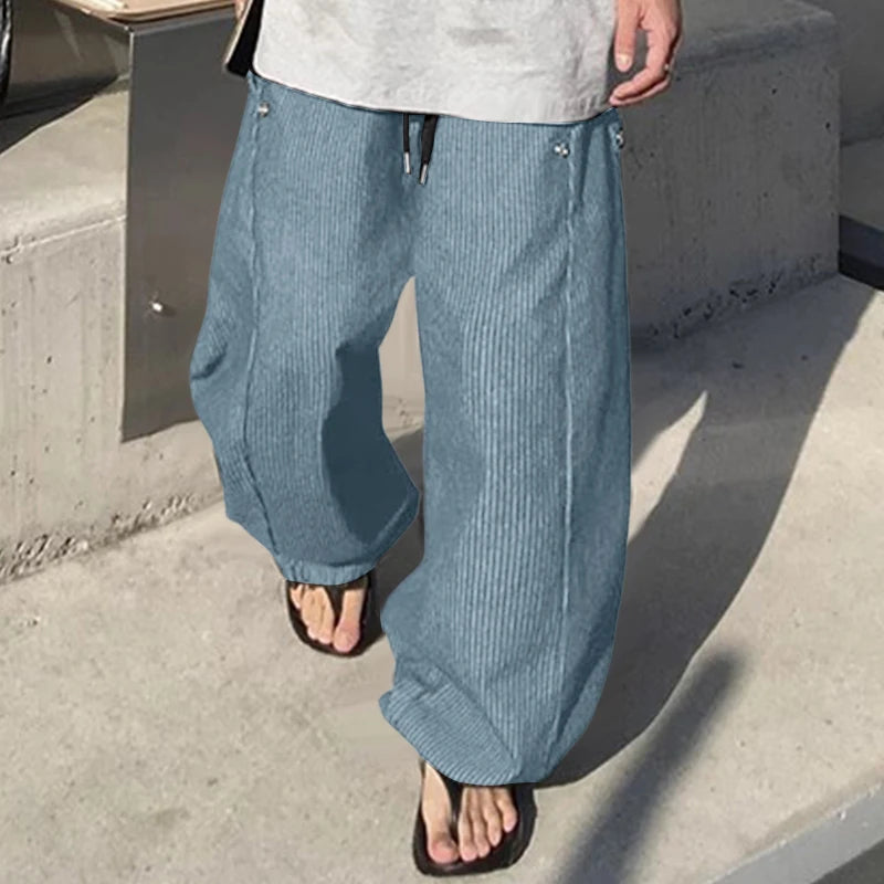AIDASE  -  Men Pants Striped Drawstring Joggers Loose Casual Trousers Men Streetwear 2025 Oversize Fashion Leisure Wide Leg Pants aidase-shop