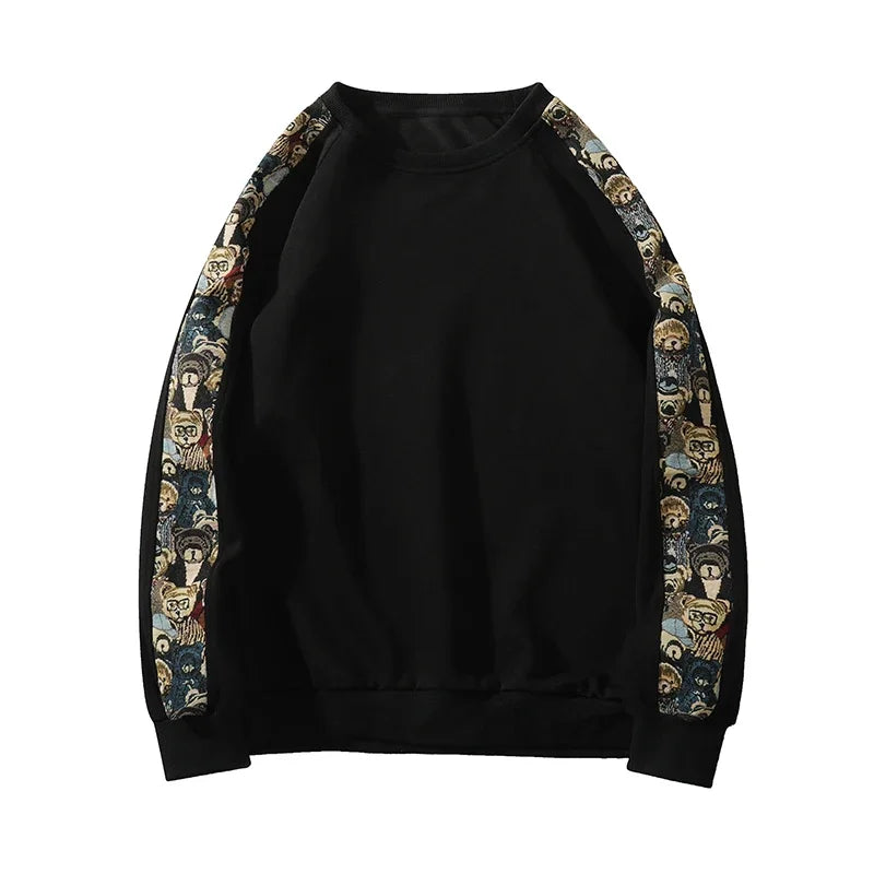 =Aidase men's winter fashion Retro Sweatshirt Sleeve Embroidery Patchwork Trendy Sweatshirt Men Women Loose Active Sweatshirt Long Sleeve Casual Tops aidase-shop