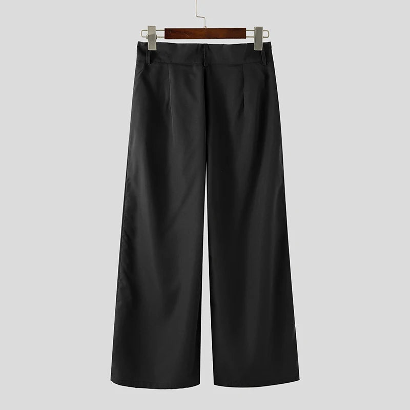 AIDASE  -  Men Wide Leg Pants Solid Color Button Joggers Loose Casual Trousers Men Streetwear Pleated Fashion Male Long Pants aidase-shop