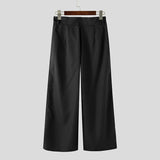 AIDASE  -  Men Wide Leg Pants Solid Color Button Joggers Loose Casual Trousers Men Streetwear Pleated Fashion Male Long Pants aidase-shop