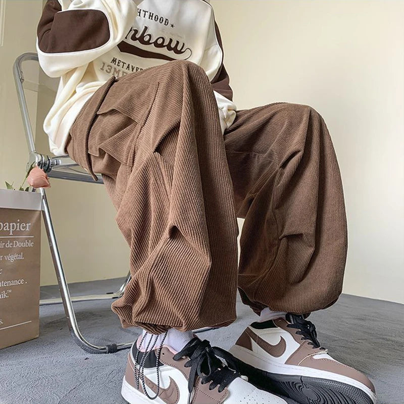 Aidase Corduroy Cargo Pants for Men Streetwear Black Cargo Trousers Male Joggers Hip Hop Green Black Japanese Pocket Korean aidase-shop
