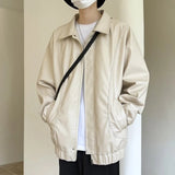 AIDASE  -  Spring Autumn Men's Motorcycles Leather Jacket Turn Down Collar Cargo PU Outwear Coat Male Solid Loose Fashion Moto Biker Jacket aidase-shop