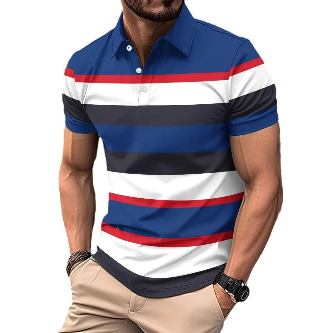 AIDASE  -  New Summer Men's Striped Polo Shirts Fashion Lapel Button Short Sleeve Sports Polos Classics Business Casual Tops Male Tees aidase-shop