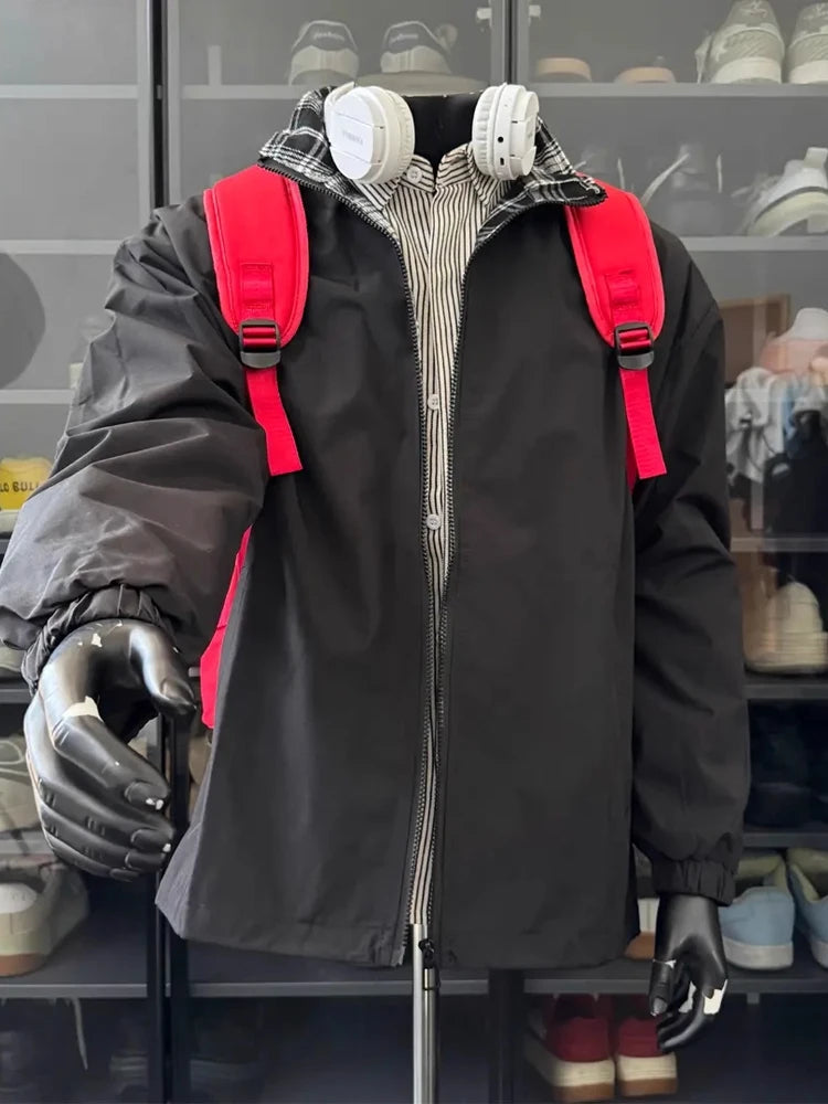 AIDASE  -  Autumn Cleanfit Plaid Interior Workwear Jaet Men's Rigorous Haome Stand Collar Casual Couple's Outerwear aidase-shop