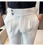 Aidase Fashion Slim Fit Waffle Pencil Pants Men Naples Suit Pant High Waist Button Business Casual Trousers High Quality Korean Pants aidase-shop