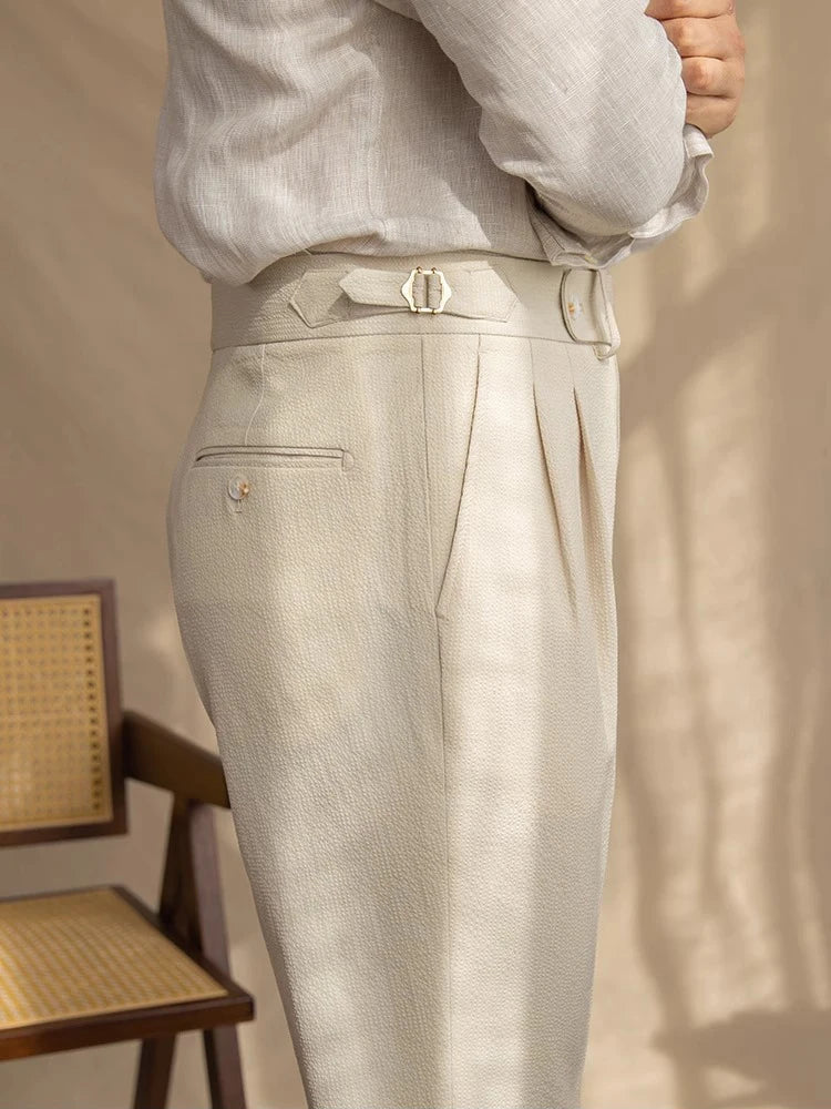 AIDASE  -  Casual Solid Color Pleated High Waist Trousers 2025 Spring Fall Trendy Men's Slim Fit Straight Pants Naples Style Trousers Mens aidase-shop