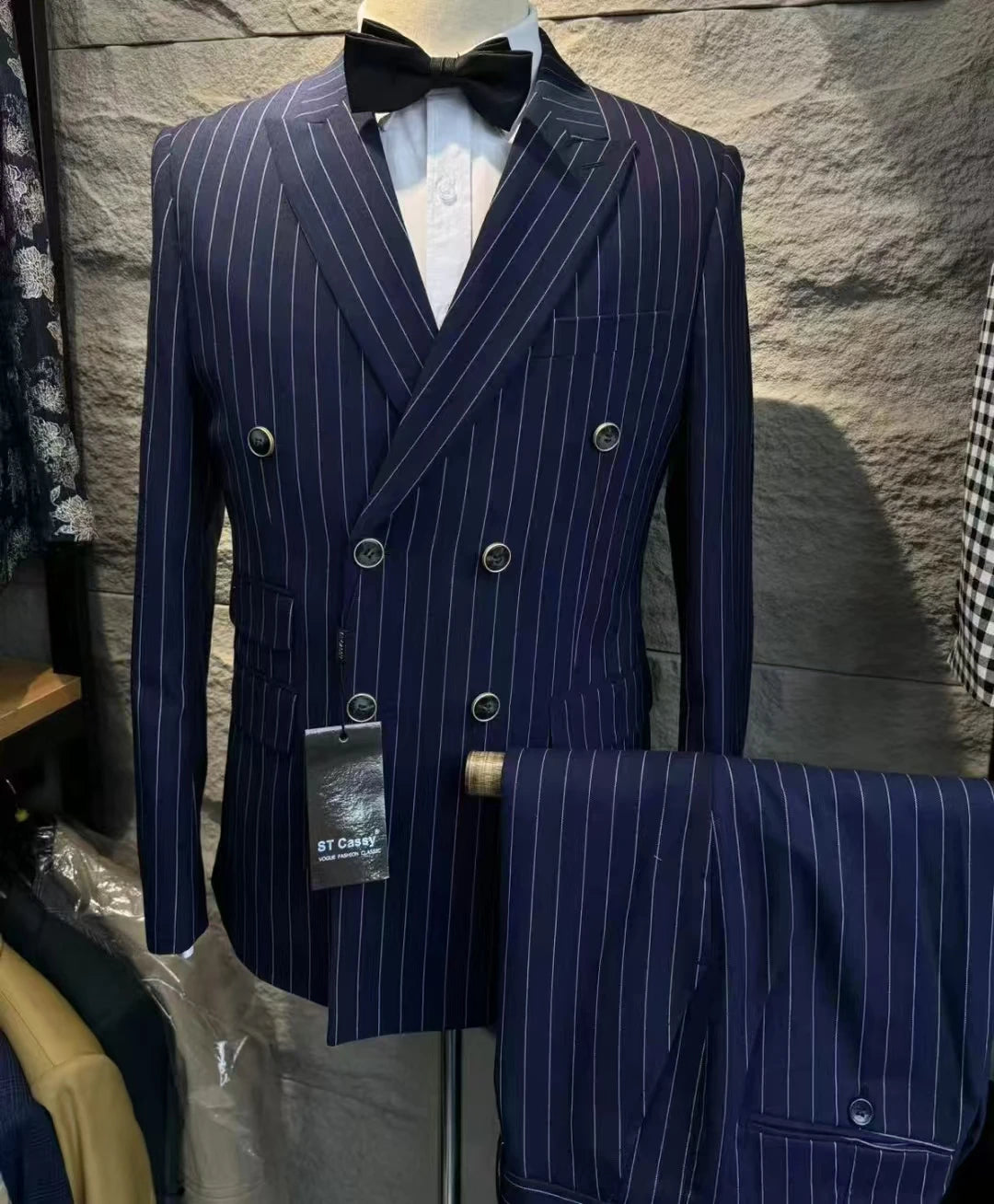 Aidase Grey Striped Mens Suits Double Breasted for Wedding Custom Made for Man Costume Groom 2-Pieces Tuxedos Best Man Blazer Pants aidase-shop