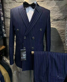 Aidase Grey Striped Mens Suits Double Breasted for Wedding Custom Made for Man Costume Groom 2-Pieces Tuxedos Best Man Blazer Pants aidase-shop