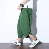 Aidase Summer Calf Length Pants Men Casual Loose Chinese Style Elastic Waist Linen Pant Man aidase-shop